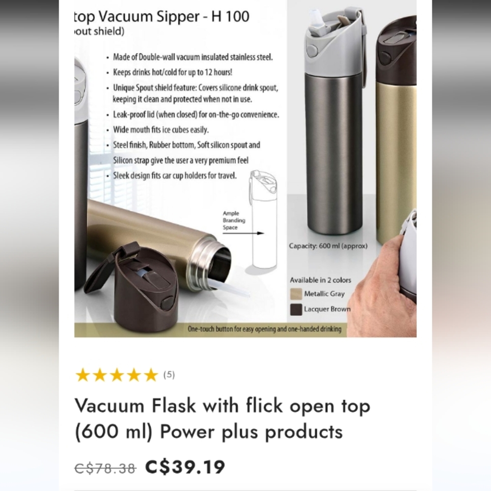 Power Plus Vacuum Sipper 600ml - Metallic Gray
